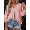 thumbnail image 3 of Women's Dressy Casual V Neck Batwing Sleeve Blouse - Loose Fit Smocked Cuff Fall Tops, 3 of 8