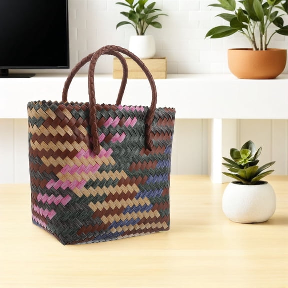 OUNONA Multi PVC Woven Tote Bag Stylish Contrast Color Design for Daily Use