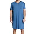 thumbnail image 1 of Chemise de Nuit Longue à Col en V pour Hommes, Couleur Unie Manches Courtes Ourlet Fendu, 1 of 7