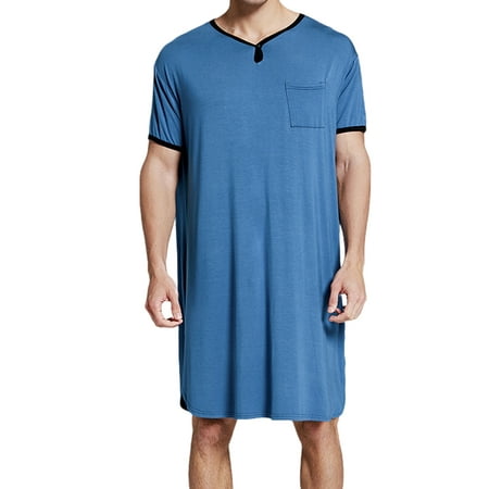 

Men s Nightshirt Henley Pyjamas Comfy Nightgown Long Sleepshirt Loose with Pockets Kaftan Robe Breathable Lounge Sleepwear