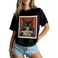 thumbnail image 3 of Women's T-Shirt Vintage Japanese Cat Quirky Black Cat Eating Ramen Short Sleeve Casual Tee Classic Crew Neck T Shirt for Women Black, 3XL, 3 of 7