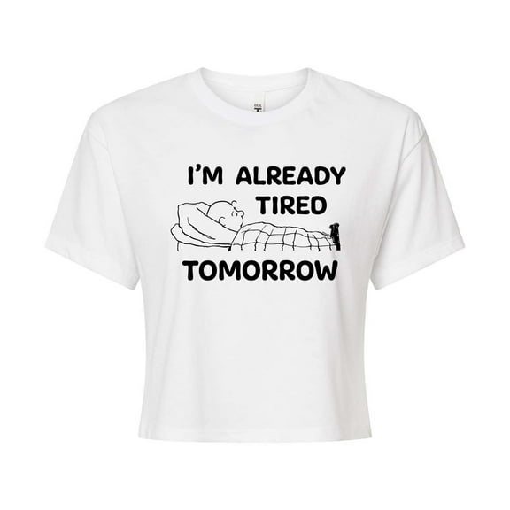Peanuts - Tired Tomorrow - Juniors Cropped Cotton Blend T-Shirt