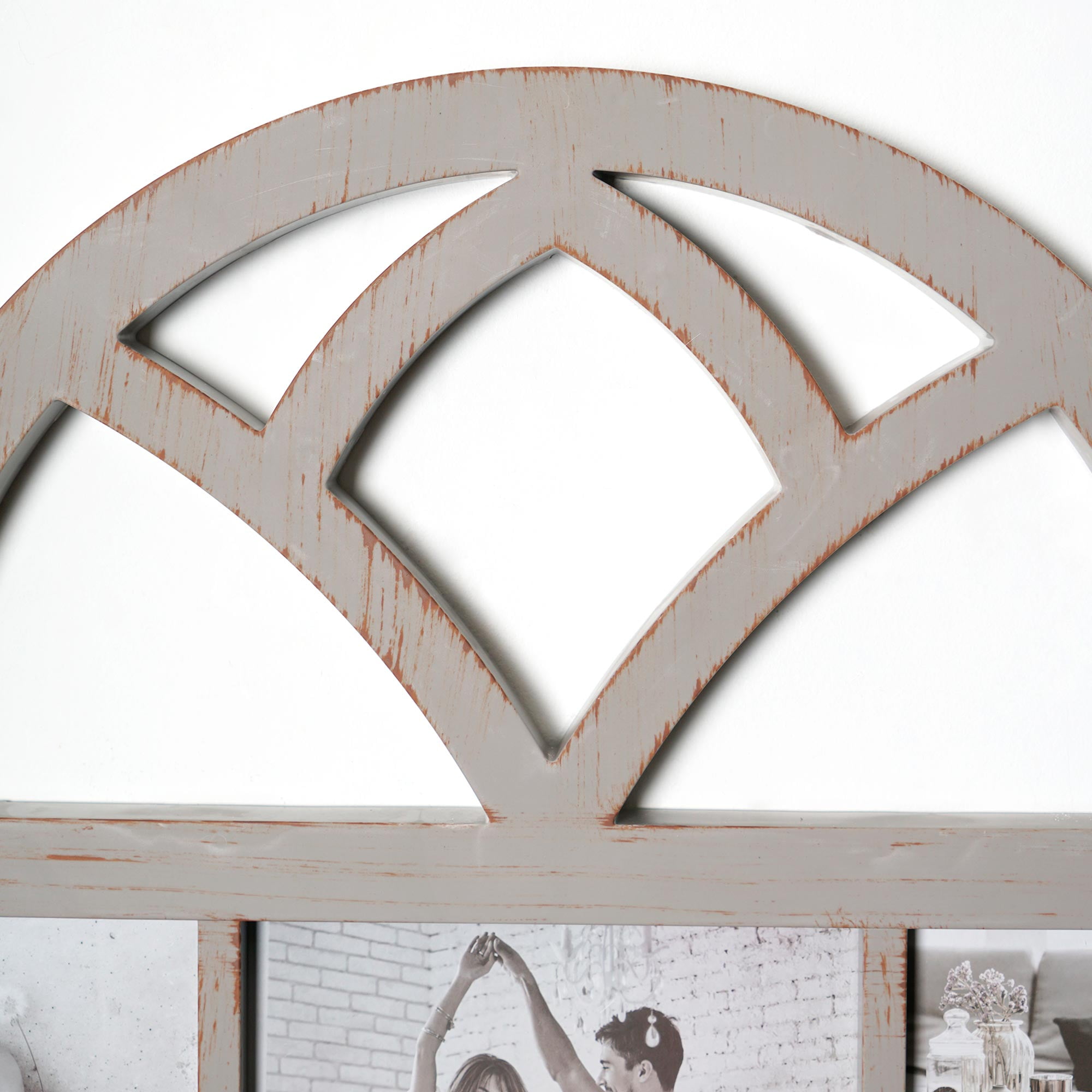 Natural Distressed Arched Window Pane Wall Hanging Decorative Photo Collage Picture Frame - 31.5" x 18"
