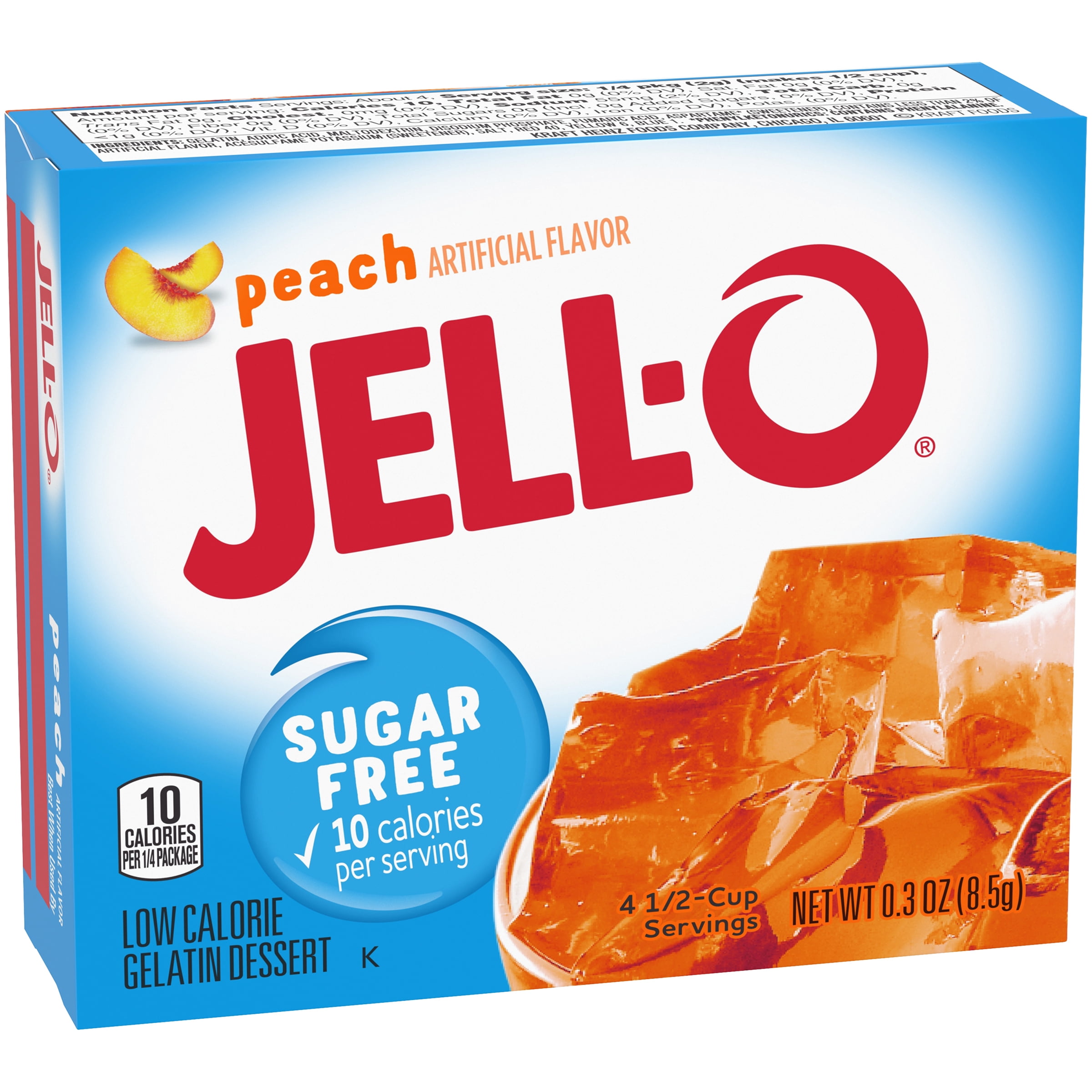 Jell O Sugar Free Peach Instant Gelatin Mix 0 3 Oz Box Walmart 