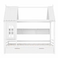 thumbnail image 2 of HICOMILA Full House Bed with Storage Drawers and Shelves, Solid Wood House Platform Bed Frame with Roof Design for Boys Girls, Wooden Twin Bed with Built-in Storage, Childlike Design, White, 2 of 11