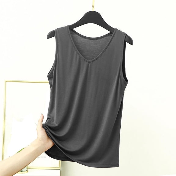ylioge XL-5X Plus Size Tank Tops for Women Sleeveless V Neck Modal-Undershirts Camisoles Pullover Stretchy Slim Solid Color Basic Loungewear Vests Top