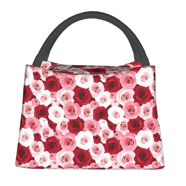 Fotbe Rose Bolsa Térmica Portátil con Estampado, Bolsa de Entrega de Alimentos Aislada, Bolsa Reutilizable de Gran Capacidad para Comidas y Supermercado