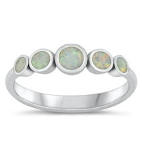 CHOOSE YOUR COLOR Round White Simulated Opal Ring .925 Sterling Silver Band CZ Female Size 5