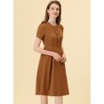 thumbnail image 5 of INSPIRE CHIC Robe Vintage Plissée à Manches Courtes à Col Rond pour Femme Brun P, 5 of 5