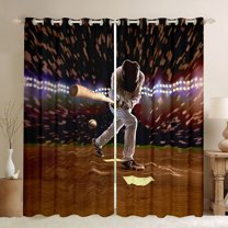 Homewish Sport Baseball Black Out Curtains for Children Teens Adults,Ball Gamer Curtains Pack of 2 (42x63 Each),Vintage Aesthetic Bedroom Curtains,Lightweight Room Decor