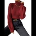thumbnail image 3 of Suéter de Punto Acanalado con Cuello Alto para Mujer, Ropa de Moda. Vino Tinto M, 3 of 10