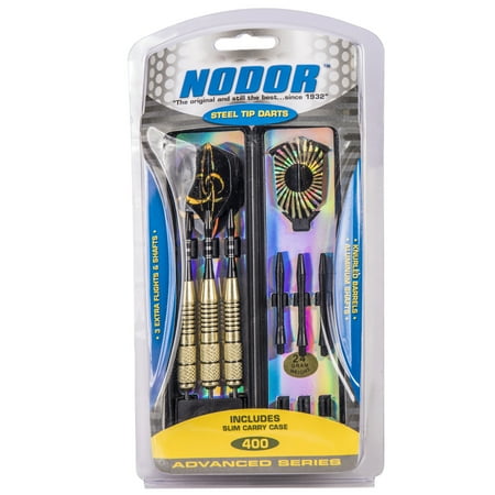 Nodor STA400 Advanced Series Steel Tip Darts with Flights, Shafts, Knurled Barrels, and Slim Carry