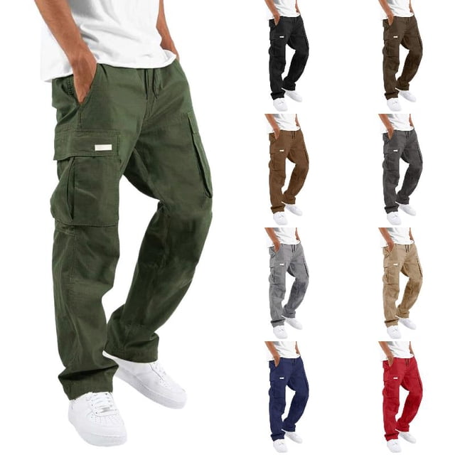 Pantalon Cargo pour Homme en Coton Coupe Décontractée Pantalon de Randonnée Tactique pour Hommes avec Multiples Poches Décontracté Extérieur Travail Jogger Pantalon Cargo
