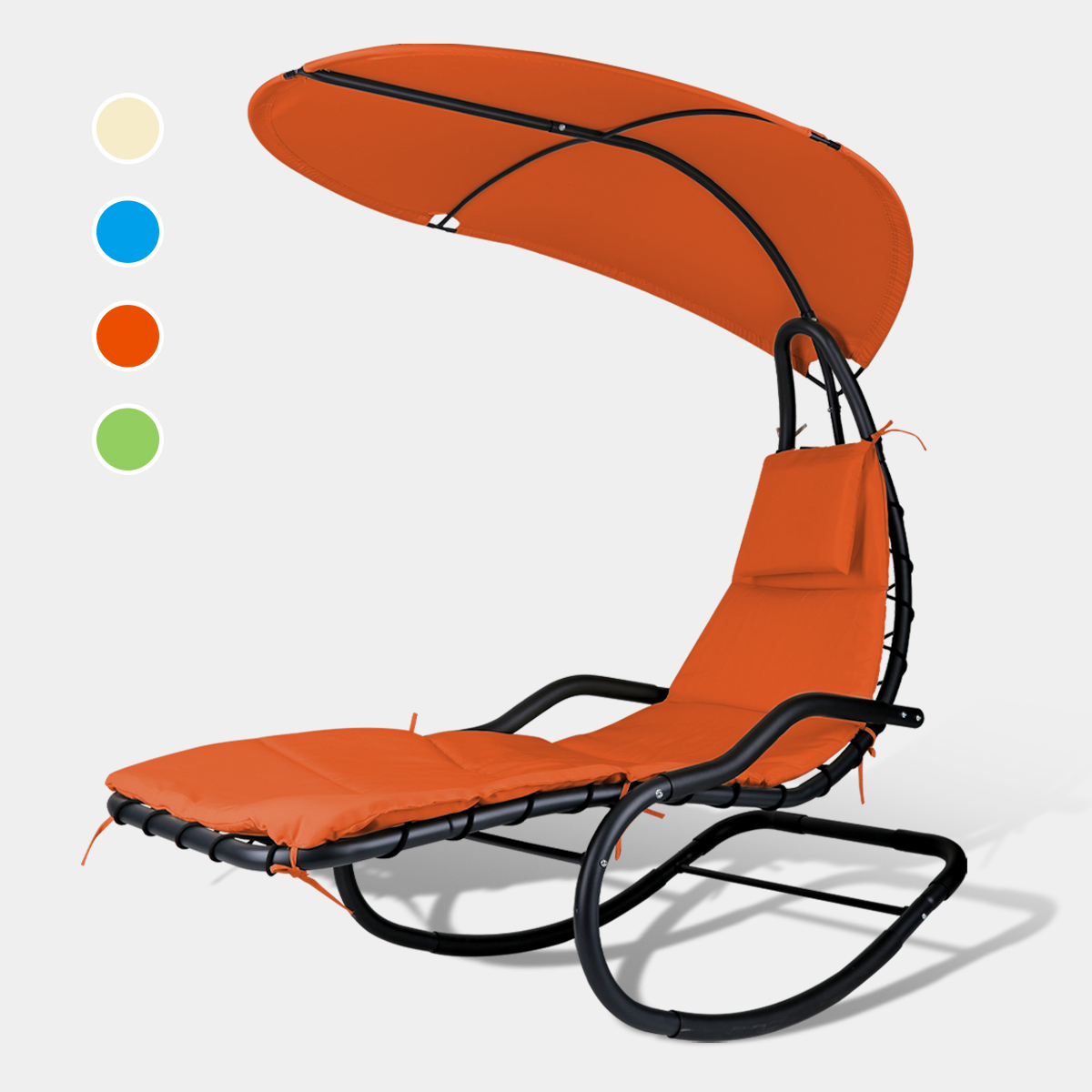 Rocking Hanging Lounge Chair - Curved Chaise Rocking Lounge Chair Swing For Backyard Patio w/ Built-in Pillow Removable Canopy with stand {Orange} - image 3 of 8