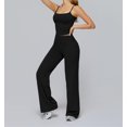 thumbnail image 6 of PISONIC Womens Workout Sets Two Piece Spaghetti Straps Crop Top Matching Straight Leg Pants Gym Work Pilates Outfits, 6 of 6