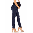 thumbnail image 4 of Women’s Maternity Skinny Jean Stretch Denim Pants with Full Panel Over Belly Waistband Slim Fit Light Ripped Dark Blue, 4 of 5