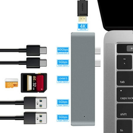 7 In 1 USB C Hub, Best Mac Type-C Dual Hub Adapter for MacBook Pro 2019 2018-2016 13