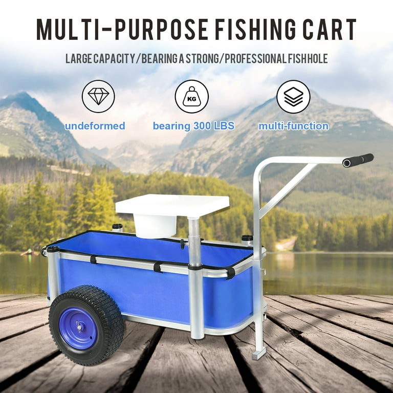 Beach Fishing Cart, 35.8L x 16.1W x 29.9H Fish and Marine Carts w/  300lbs Load Capacity, with 12 Big Wheels Balloon Tires for Sand,  Heavy-Duty