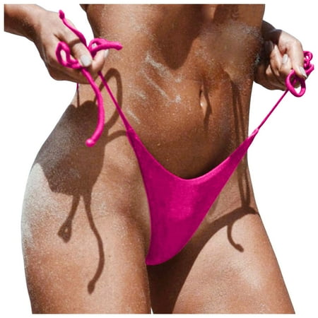 Women s Bikini Bottom High Waisted Lace Up Low Waist Brazilian Swimwear Briefs Beachwear Brazilian Side Tie Thong Bathing Bathing Suit Bottoms For Women Hot Pink M