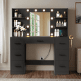 thumbnail image 2 of Vineego Vanity Desk with Adjustable Lighted Mirror, Vanity Table Set with Drawers & Storage Shelves, Makeup Vanity for Bedroom Dressing Room, Black, 2 of 7