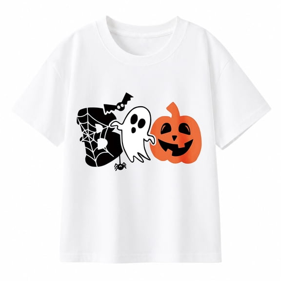 Kids Halloween T-shirt Boys Pumpkin Ghost Bat Shirt Crewneck Graphic Top for