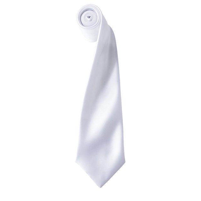 Premier Tie - Corbata Lisa satinada estrecha Hombre Caballero - Trabajo (40 colores) (Blanco)