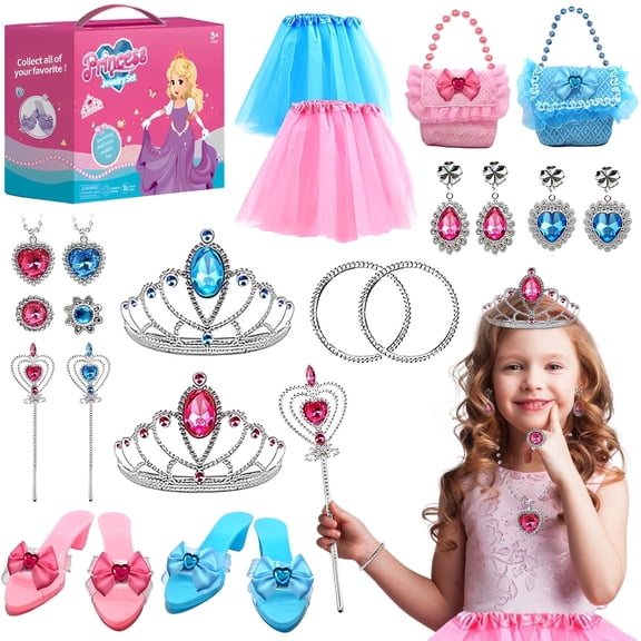 HopeRock Princess Dress up Toy for Little Girls 3-6 Years,Halloween Costume, Include Jewelry, Shoes, Handbags and Multiple Princess Accessories, Christmas Halloween Birthday Gift for Girls Age 3-8.