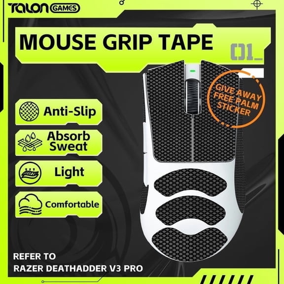 TALONGAMES Mouse Grip Tape for Deathadder V3 Pro Wireless, Black, 1 Count, 1 Pack