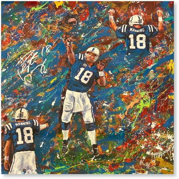 Peyton Manning Indianapolis Colts Autographed Stretched 28" x 28" Embellished Canvas Giclee Print - Art by Murray Henderson - #3 of Limited Edition 5 - Fanatics Authentic Certified