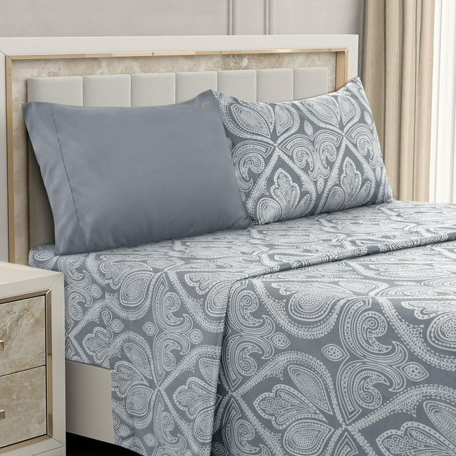 Juego de sábanas LDC LUX DECOR COLLECTION Paisley Twin Grey, 4 piezas