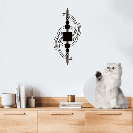 HELLOYOUNG 15.7 inch 1PC Geometric Metal Wall Art Decor Circular And Square Combination Wall Sculpture For Living Room Abstract Vertical Decoration Modern Home Decor