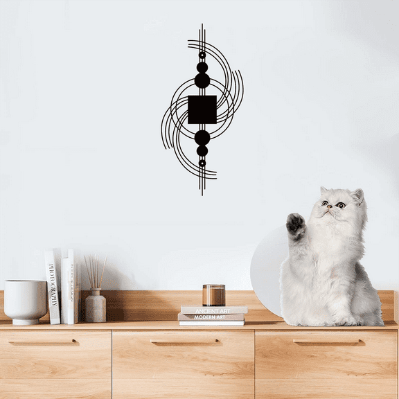 HELLOYOUNG 15.7 inch 1PC Geometric Metal Wall Art Decor Circular And Square Combination Wall Sculpture For Living Room Abstract Vertical Decoration Modern Home Decor