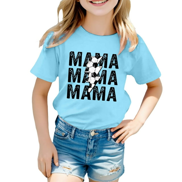 Hiiyo T-Shirt Décontracté pour Grandes Filles Imprimé Lettre Manches Courtes T-Shirt Sport d'Été