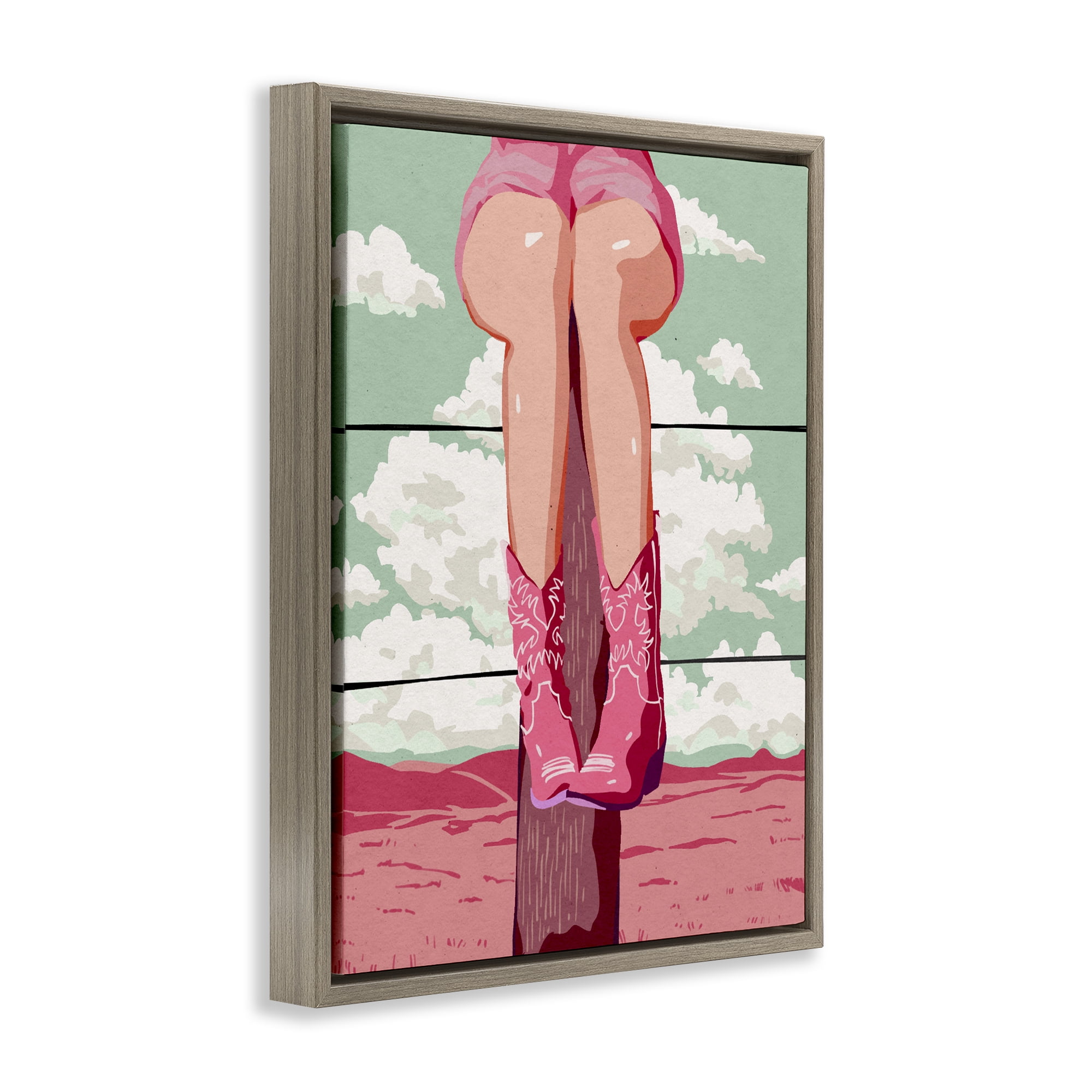 Stupell Industries Cowgirl on Fence Post Brown Framed Floater Canvas Wall Art, design by Ziwei Li