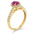 thumbnail image 3 of Gem Stone King 10K Yellow Gold Pink Created Sapphire and White Lab Grown Diamond Halo Engagement Ring for Women (1.21 Cttw, Gemstone September Birthstone, Oval 7X5MM), 3 of 4