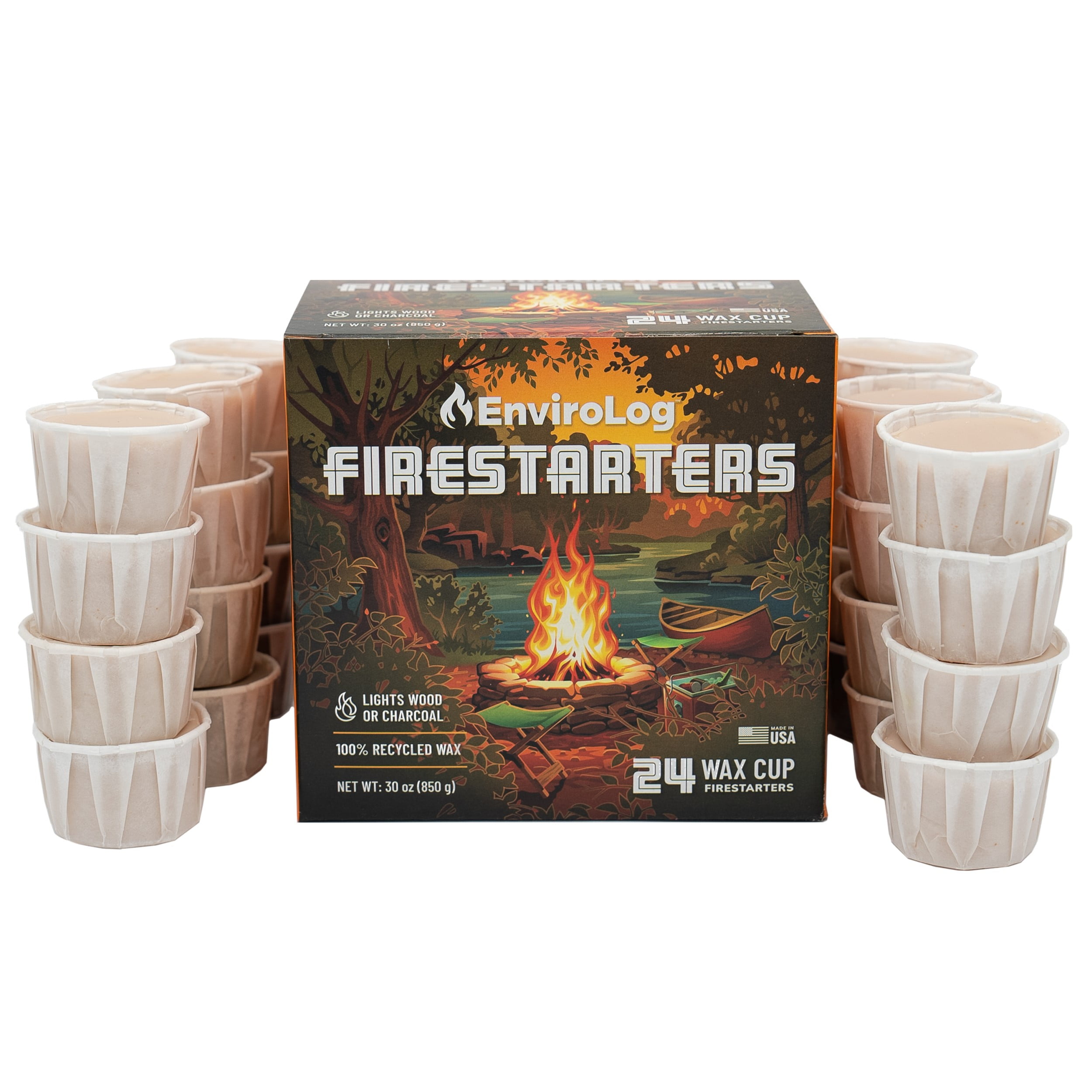 (2 pack) EnviroLog Fire Starters, 24 Ct, Earth Conscious for Indoor and Outdoor use with 20 min Burn Time