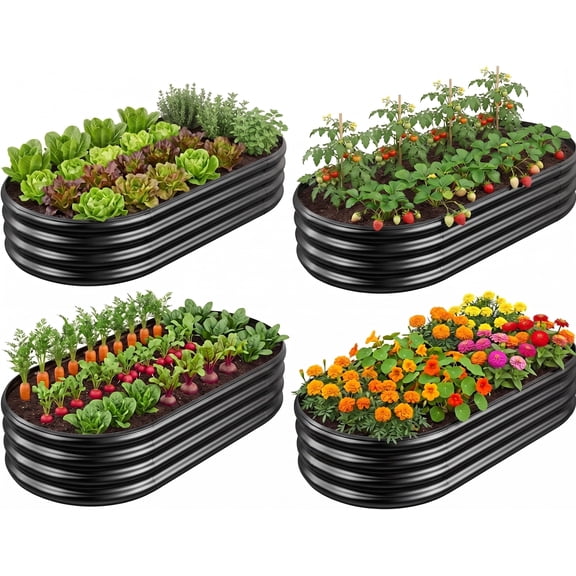 Galvanized Raised Garden Bed Outdoor, 4Pcs 4ft Metal Planter Box, Black