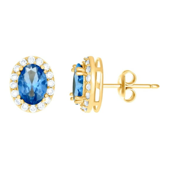10k Yellow Gold Womens Blue White Oval Round Cubic Zirconia Oval Fashion Stud Earrings 9.5x7.7mm Wide Stud Earring for W