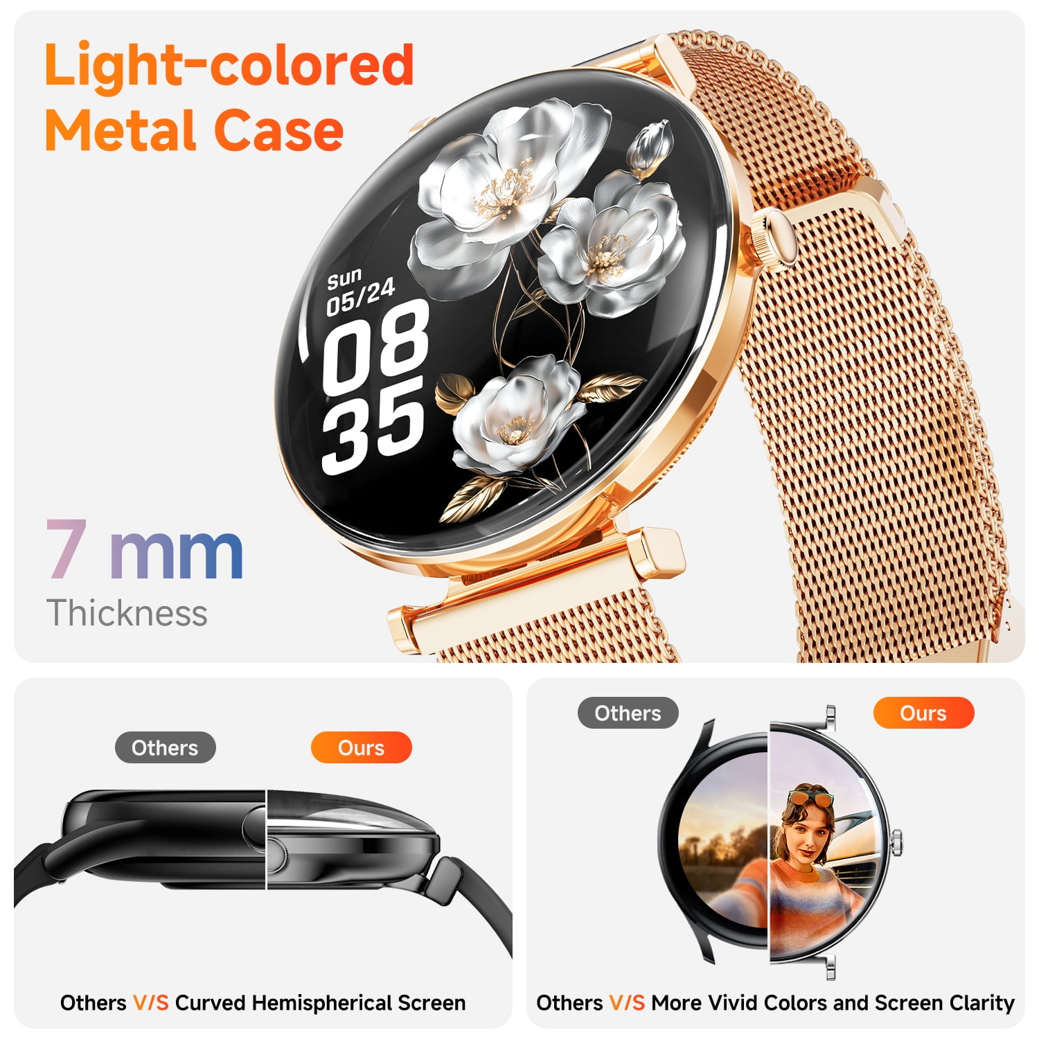 【AMOLED】Mingdaln 42mm Smart Watch for Women, fits for Android and Iphone Devices,with IP68 Waterproof/150+ Sport Modes,perfect gift,2 straps(Gold) 【AMOLED】Mingdaln 42mm Smart Watch for Women, fits for Android and Iphone Devices,with IP68 Waterproof/150+ Sport Modes,perfect gift,2 straps(Gold) - Image 4