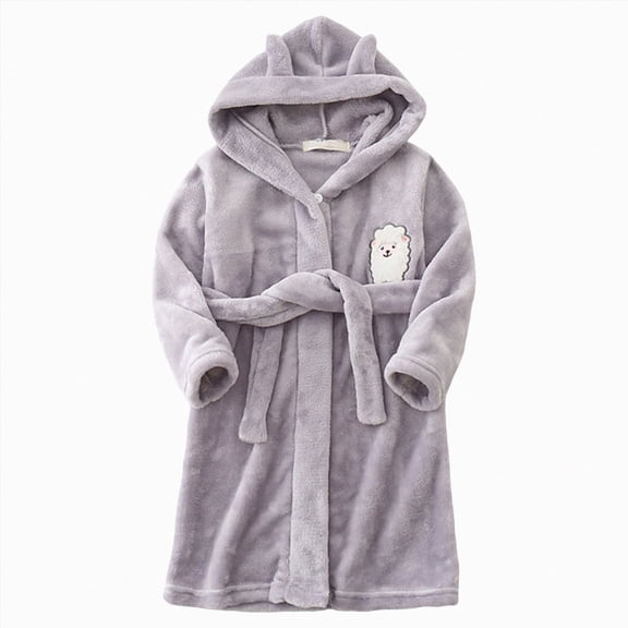 TOWED22 Kids Hooded Bathrobe Girls Soft Plush Hooded Flannel Pajamas Sleepwear Boys Spa Robe(Grey,3-4 Y)