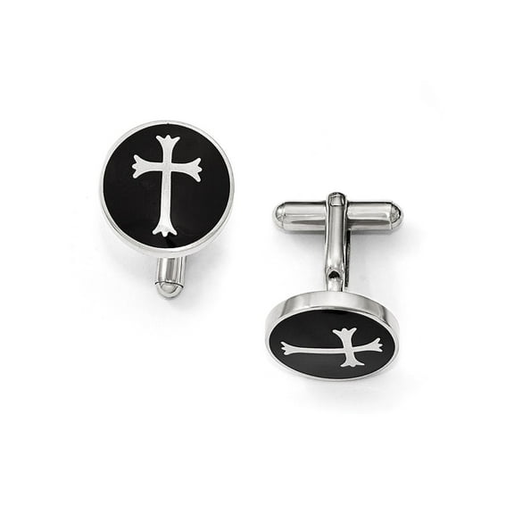 Stainless Steel Polished Black Enamel Cuff Links