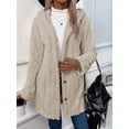 thumbnail image 5 of Womens Winter Fleece Hooded Jackets Graphic Fuzzy Warm Coat Cardigan Jacket Side Split Fall Outerwear Apricot Color L, 5 of 9
