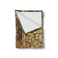 thumbnail image 2 of Brick Wall Soft Flannel Fleece Throw Blanket, Stone Wall with Blossoming Bauhinia Growing Orchid Tree Flowers, Cozy Plush for Indoor and Outdoor Use, 60" x 80", Beige Dark Green Magenta, by Ambesonne, 2 of 5