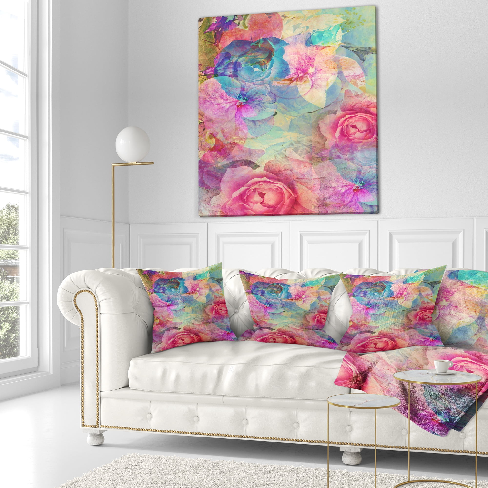 Designart Vintage Romantic Floral Art - Floral Throw Pillow - 18x18