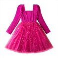 thumbnail image 4 of Razzly Toddler Girls Long Sleeve Dress with Bow Star Sequin Netting Holiday Party Formal Occasion Winter Fall Outfit for Toddler Kids 3-7 Years(Hot Pink,2-3 Years), 4 of 8