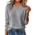 thumbnail image 6 of YHAJDS Pullover Sweaters for Women Solid Color Crew Neck Long Sleeve Lightweight Business Casual Knit Shirts Winter Outfits, 6 of 9
