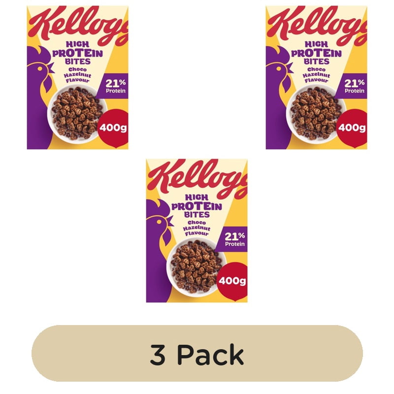 Kellogg's High Protein Bites Choc Hazelnut Breakfast Cereal 400g, British Import (Pack of 3)