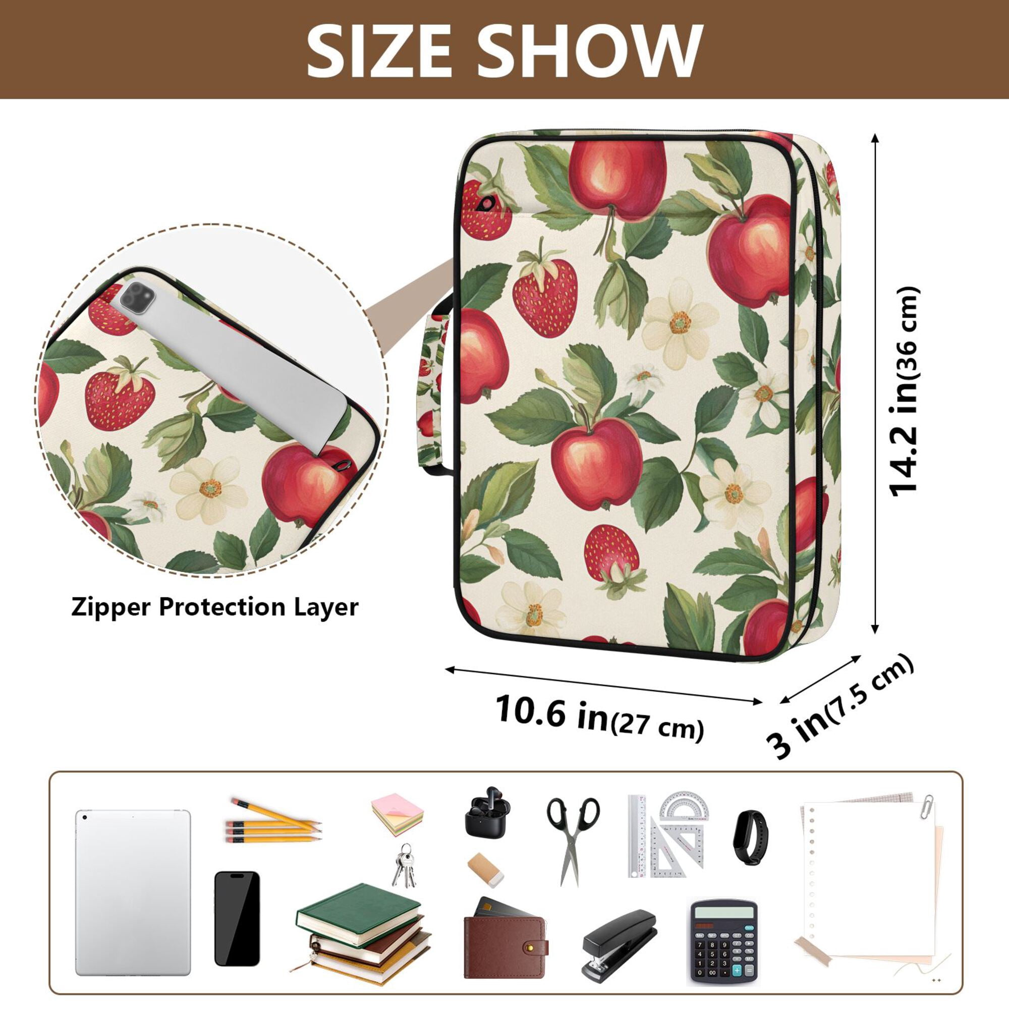 FORMRS Accordion File Folder A4 Size 7-Pocket Expanding Document Organizer Bag with 3 Ring Binder, Apple Leaves Pattern