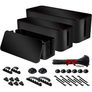 Cable Organizer Box Set of Three, Power Cover Cord Holder Surge Protector for Desk -Black