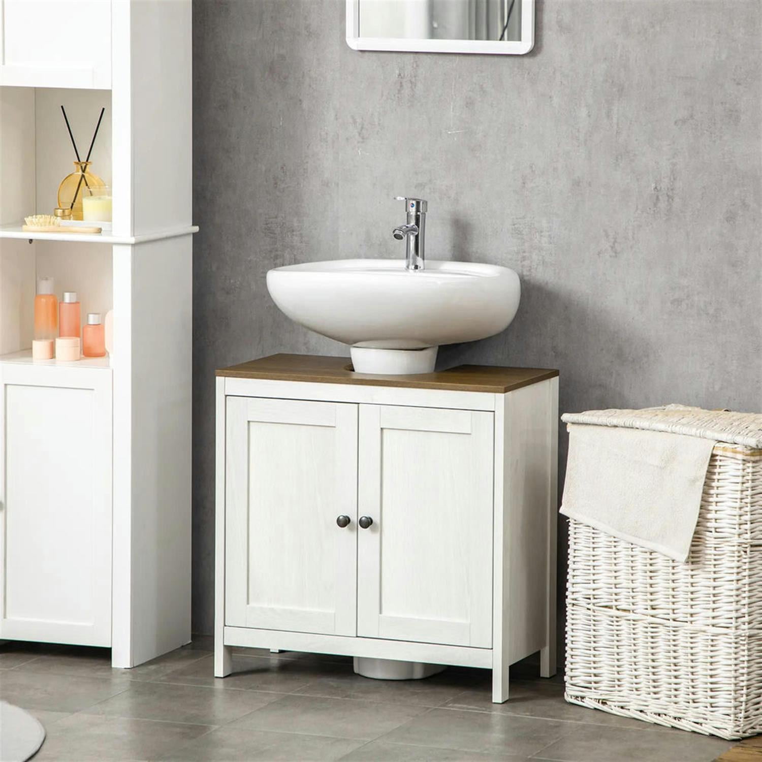 Demi Bonn 23" Freestanding Bathroom Vanity with U-Shape Cut-Out and Adjustable Shelf, Pedestal Sink 2-Door Cabinet, Under Sink Cabinet, White